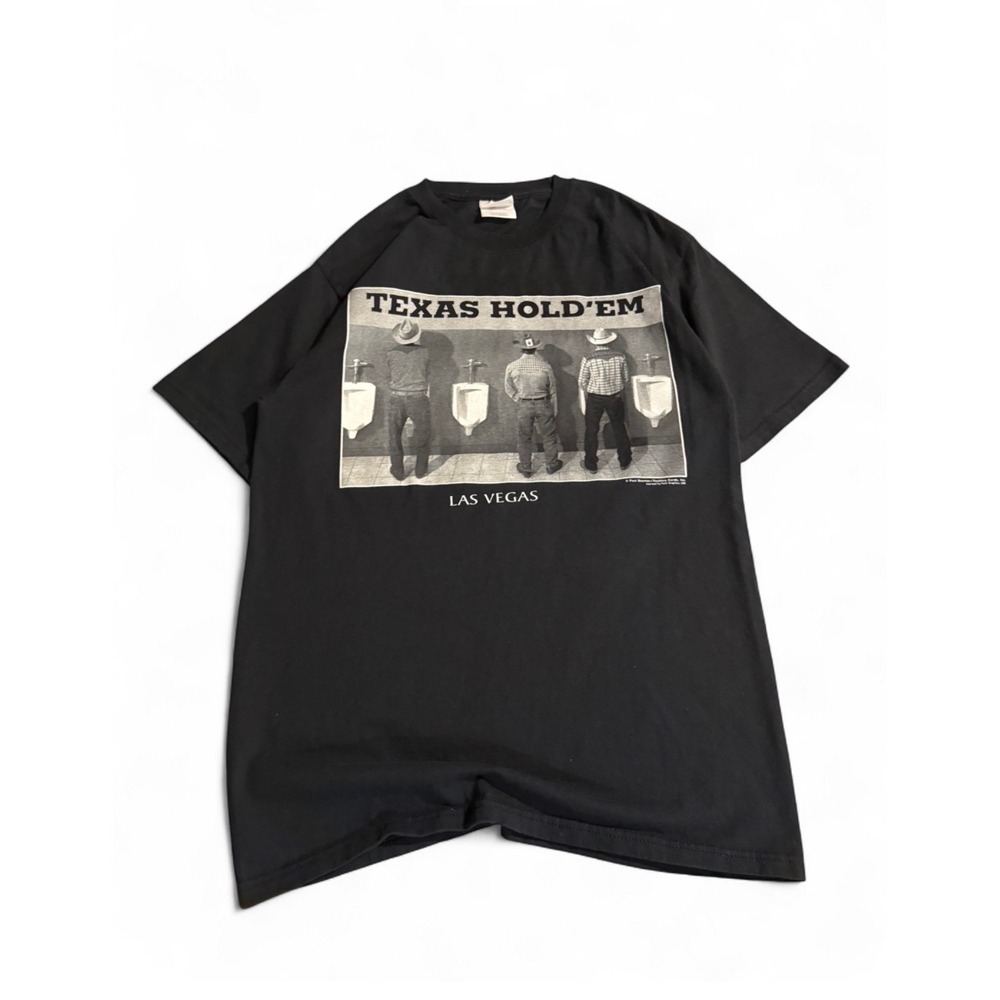 Hanes Texas Hold'em Las Vegas Graphic T-Shirt Mens Medium Black Y2K Novelty Tee - Picture 3 of 8